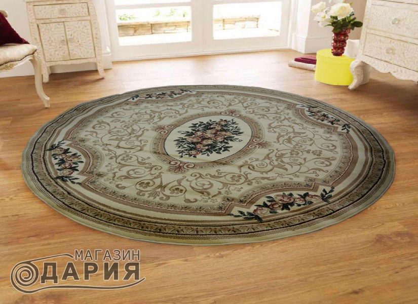 Тъкан персийски килим Blue stones 5261_cream кръг
